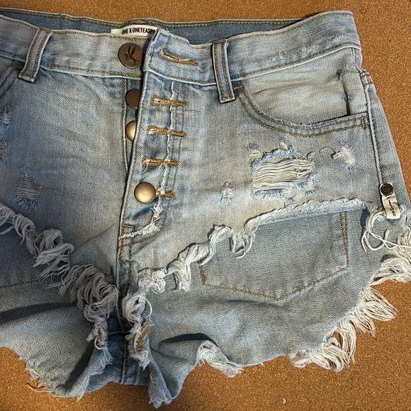 One Teaspoon Rollers Low Waist Long Rise Extreme Curve Raw Hem Jean Shorts 26 - Picture 3 of 14